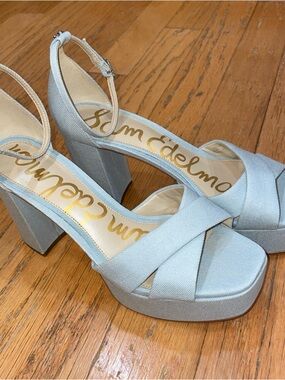 Sam Edelman Julian Platform Sandals Womens Blue Ankle Strap Block Heel NEW